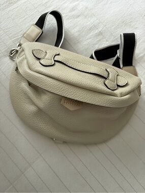 Cream Leather Crossbody Belt Bag